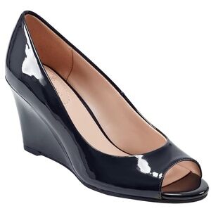 Women's Gianni Bini Black Patent Leather Kate Wedges, Size 7M